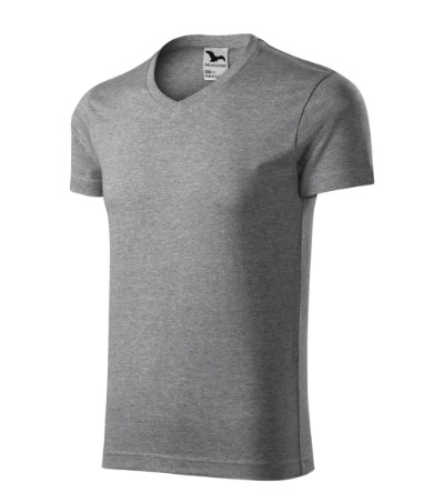 MALFINI Slim Fit V-neck Póló férfi sötétszürke melírozott