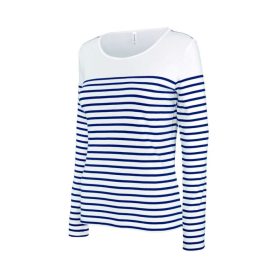   Kariban Női Hosszú Ujjú Breton Csíkos Felső Striped White/Navy