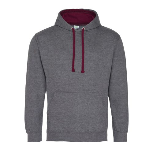 Just Hoods kontrasztos kapucnis pulóver  Charcoal Grey/Burgundy