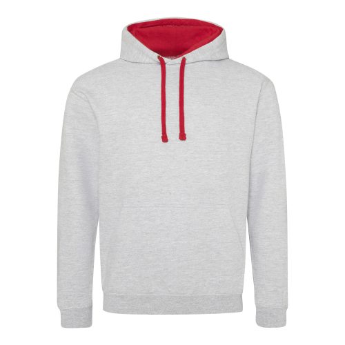 Just Hoods kontrasztos kapucnis pulóver  Heather Grey/Fire Red