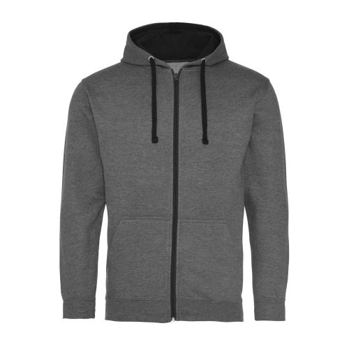 Just Hoods kontrasztos zippzáras kapucnis pulóver Charcoal Grey/Jet Black