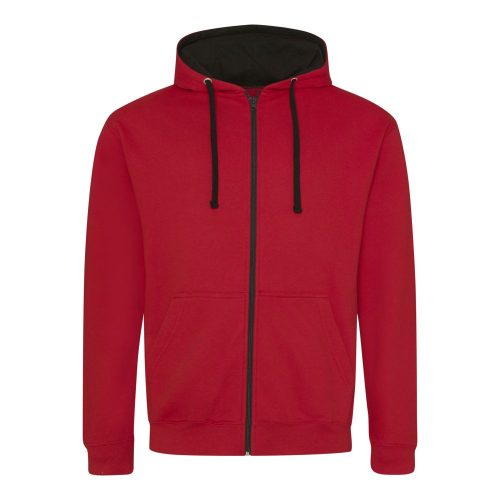 Just Hoods kontrasztos zippzáras kapucnis pulóver Fire Red/Jet Black