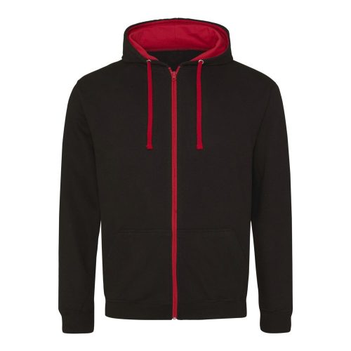 Just Hoods kontrasztos zippzáras kapucnis pulóver Jet Black/Fire Red