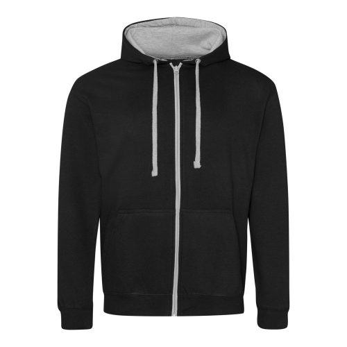 Just Hoods kontrasztos zippzáras kapucnis pulóver Jet Black/Heather Grey