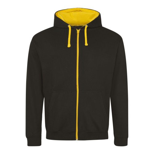 Just Hoods kontrasztos zippzáras kapucnis pulóver Jet Black/Gold