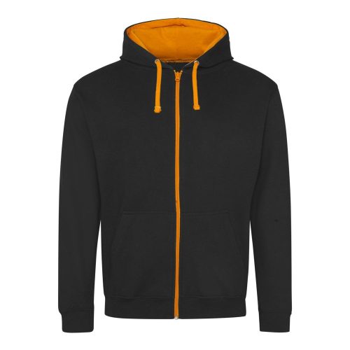 Just Hoods kontrasztos zippzáras kapucnis pulóver Jet Black/Orange Crush