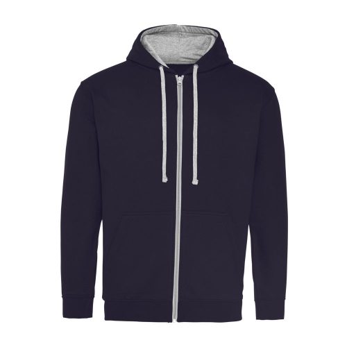 Just Hoods kontrasztos zippzáras kapucnis pulóver New French Navy/Heather Grey