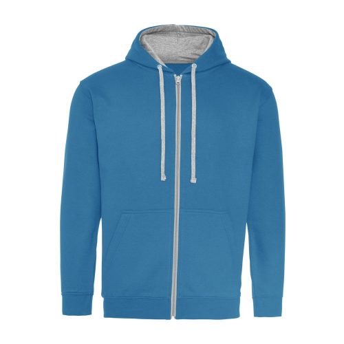 Just Hoods kontrasztos zippzáras kapucnis pulóver Sapphire Blue/Heather Grey