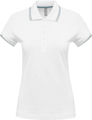 Kariban NŐI SHORT-SLEEVED Galléros póló White/Sky Blue/Light Grey