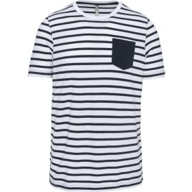   Kariban Csíkos Rövid Ujjú Zsebestengerész Póló Striped White/Navy